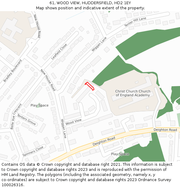 61, WOOD VIEW, HUDDERSFIELD, HD2 1EY: Location map and indicative extent of plot