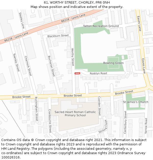 61, WORTHY STREET, CHORLEY, PR6 0NH: Location map and indicative extent of plot