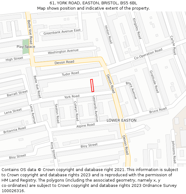 61, YORK ROAD, EASTON, BRISTOL, BS5 6BL: Location map and indicative extent of plot