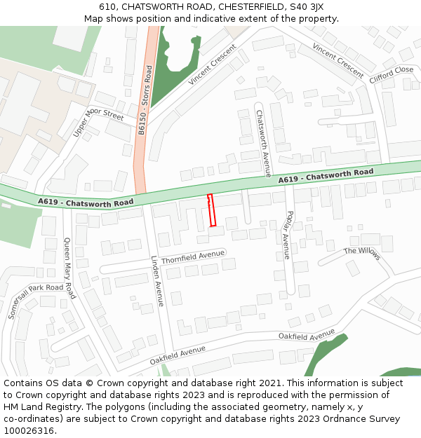 610, CHATSWORTH ROAD, CHESTERFIELD, S40 3JX: Location map and indicative extent of plot
