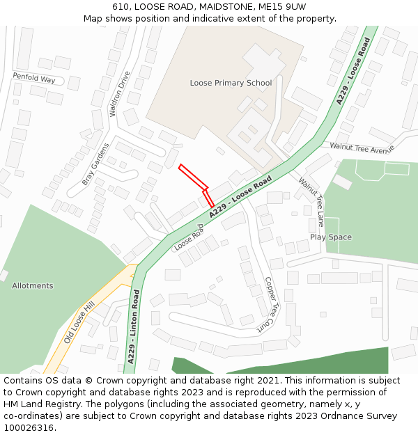610, LOOSE ROAD, MAIDSTONE, ME15 9UW: Location map and indicative extent of plot