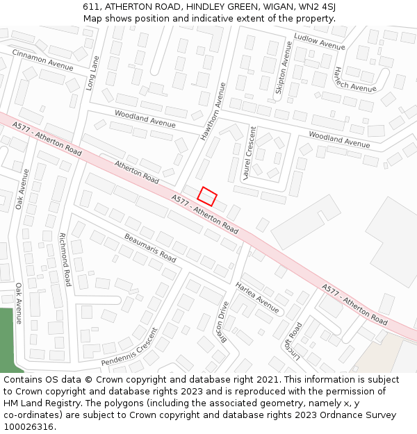 611, ATHERTON ROAD, HINDLEY GREEN, WIGAN, WN2 4SJ: Location map and indicative extent of plot