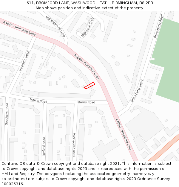 611, BROMFORD LANE, WASHWOOD HEATH, BIRMINGHAM, B8 2EB: Location map and indicative extent of plot