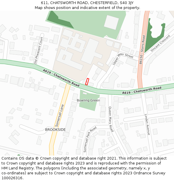 611, CHATSWORTH ROAD, CHESTERFIELD, S40 3JY: Location map and indicative extent of plot