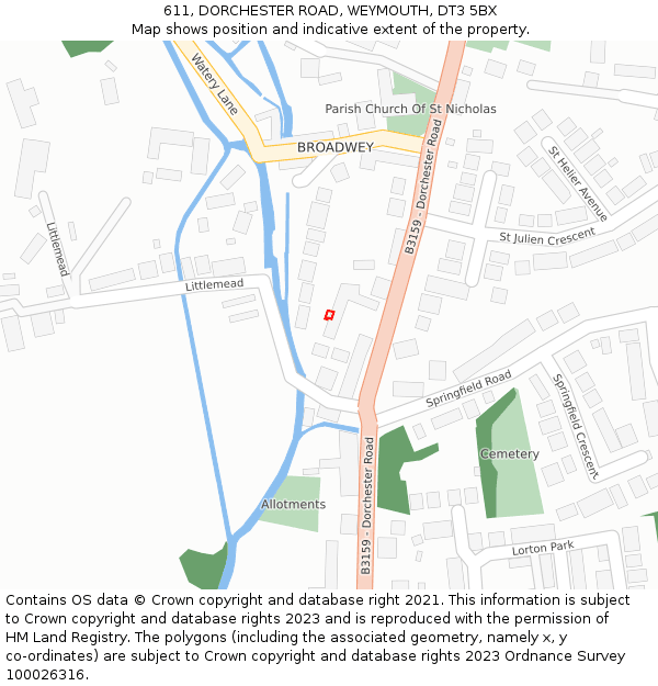 611, DORCHESTER ROAD, WEYMOUTH, DT3 5BX: Location map and indicative extent of plot