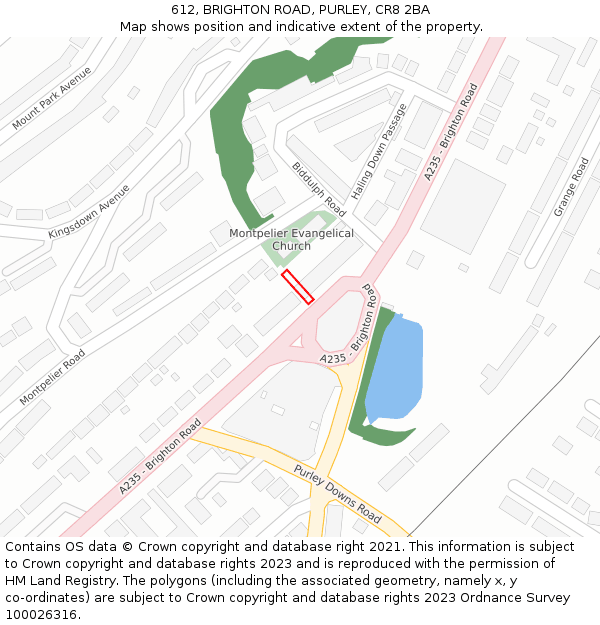 612, BRIGHTON ROAD, PURLEY, CR8 2BA: Location map and indicative extent of plot