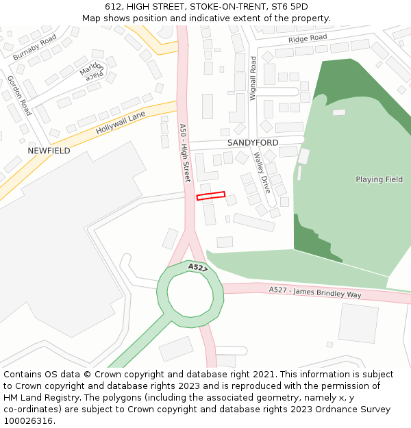 612, HIGH STREET, STOKE-ON-TRENT, ST6 5PD: Location map and indicative extent of plot