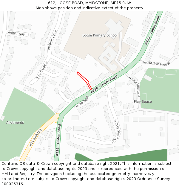612, LOOSE ROAD, MAIDSTONE, ME15 9UW: Location map and indicative extent of plot