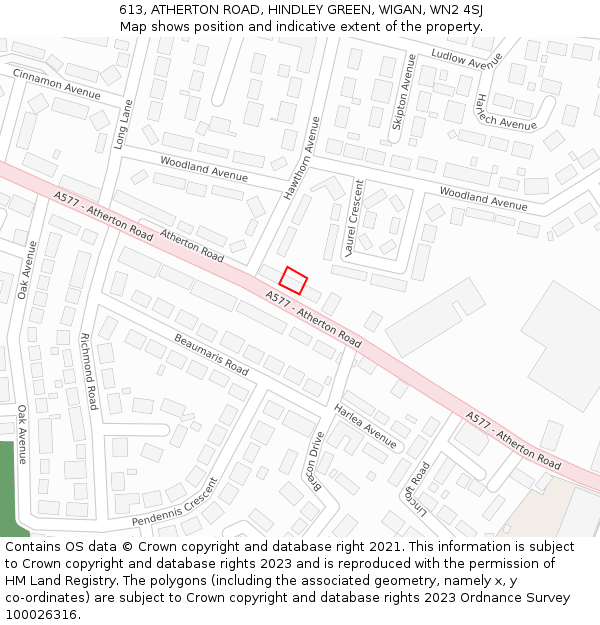 613, ATHERTON ROAD, HINDLEY GREEN, WIGAN, WN2 4SJ: Location map and indicative extent of plot