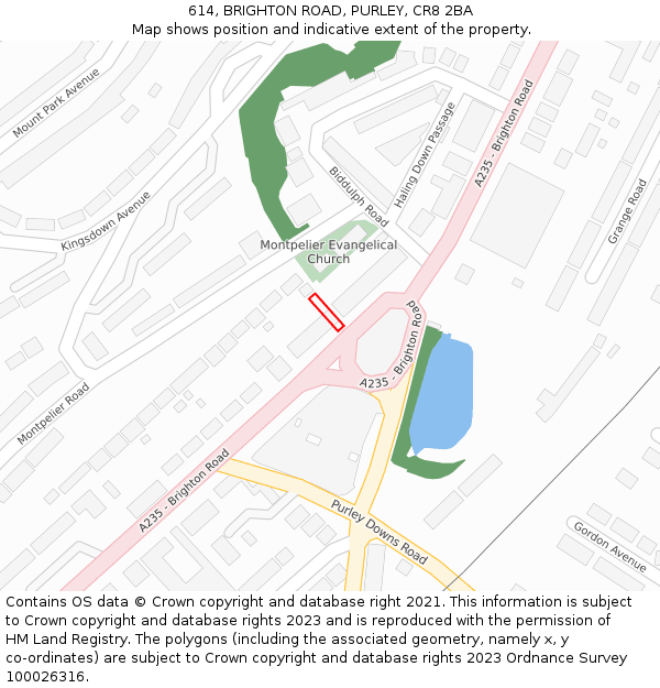 614, BRIGHTON ROAD, PURLEY, CR8 2BA: Location map and indicative extent of plot