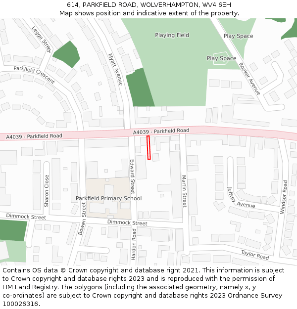 614, PARKFIELD ROAD, WOLVERHAMPTON, WV4 6EH: Location map and indicative extent of plot