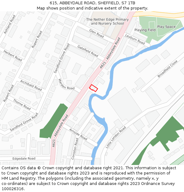 615, ABBEYDALE ROAD, SHEFFIELD, S7 1TB: Location map and indicative extent of plot