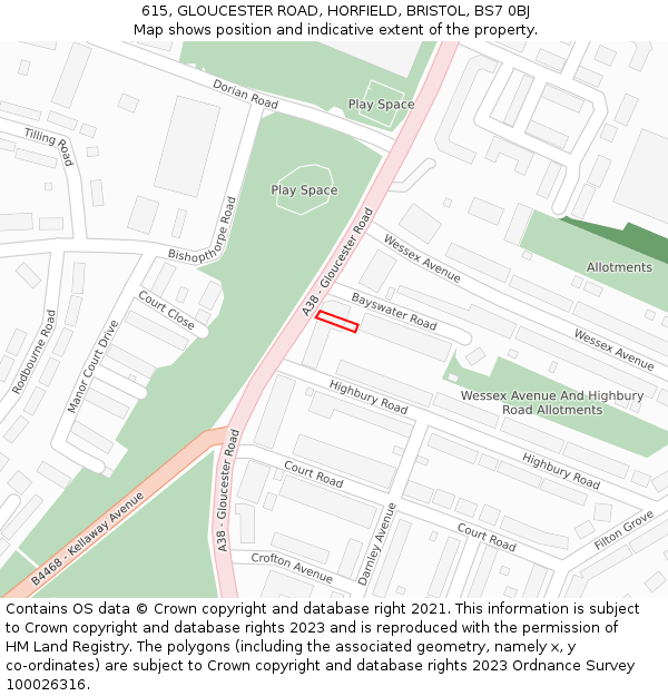 615, GLOUCESTER ROAD, HORFIELD, BRISTOL, BS7 0BJ: Location map and indicative extent of plot