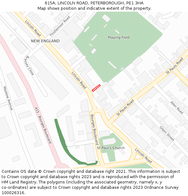 615A, LINCOLN ROAD, PETERBOROUGH, PE1 3HA: Location map and indicative extent of plot
