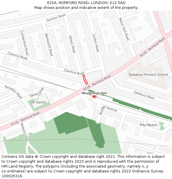 615A, ROMFORD ROAD, LONDON, E12 5AD: Location map and indicative extent of plot