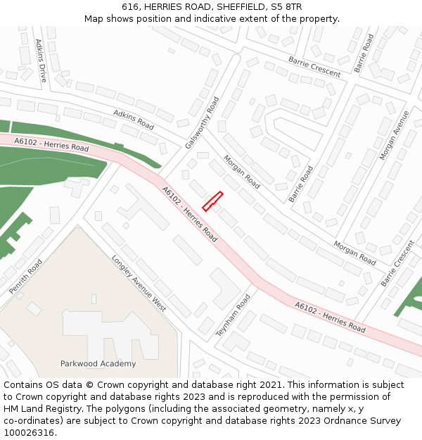 616, HERRIES ROAD, SHEFFIELD, S5 8TR: Location map and indicative extent of plot