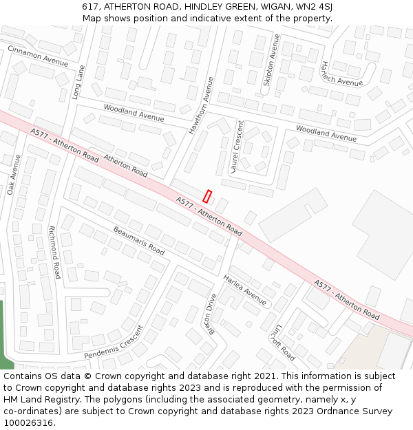 617, ATHERTON ROAD, HINDLEY GREEN, WIGAN, WN2 4SJ: Location map and indicative extent of plot