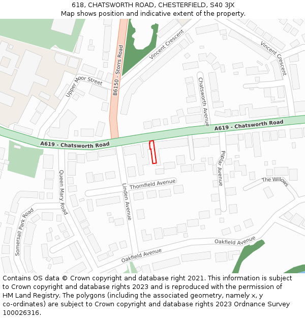 618, CHATSWORTH ROAD, CHESTERFIELD, S40 3JX: Location map and indicative extent of plot