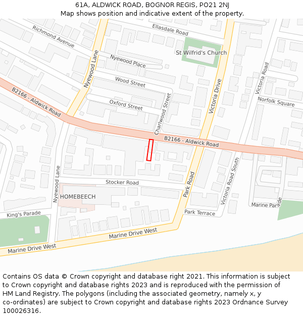 61A, ALDWICK ROAD, BOGNOR REGIS, PO21 2NJ: Location map and indicative extent of plot