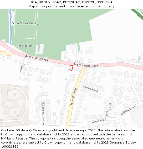 61A, BRISTOL ROAD, KEYNSHAM, BRISTOL, BS31 2WA: Location map and indicative extent of plot