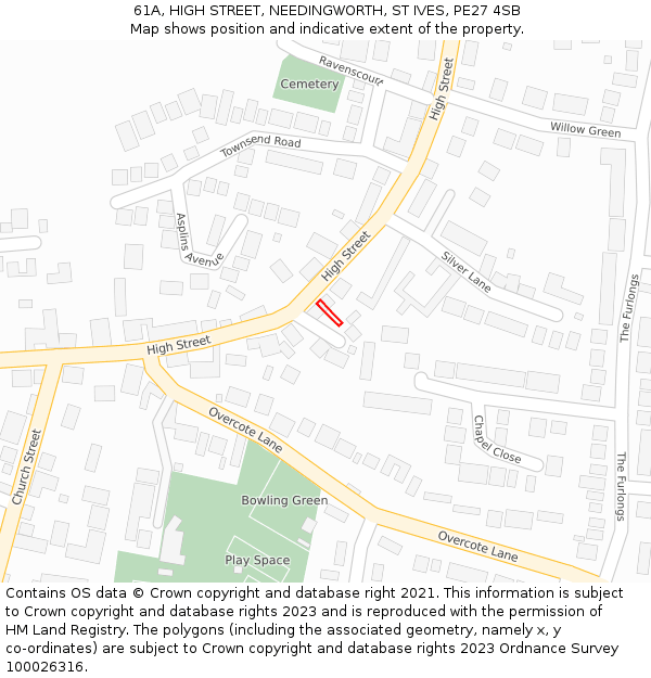 61A, HIGH STREET, NEEDINGWORTH, ST IVES, PE27 4SB: Location map and indicative extent of plot