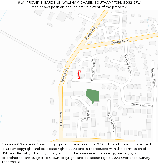 61A, PROVENE GARDENS, WALTHAM CHASE, SOUTHAMPTON, SO32 2RW: Location map and indicative extent of plot