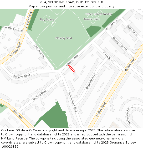61A, SELBORNE ROAD, DUDLEY, DY2 8LB: Location map and indicative extent of plot