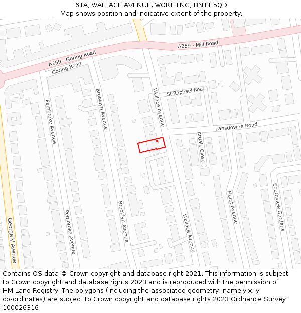 61A, WALLACE AVENUE, WORTHING, BN11 5QD: Location map and indicative extent of plot