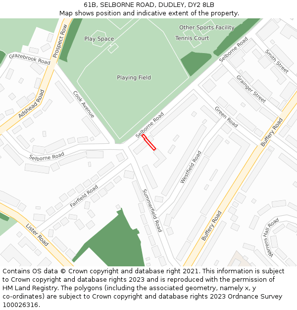 61B, SELBORNE ROAD, DUDLEY, DY2 8LB: Location map and indicative extent of plot