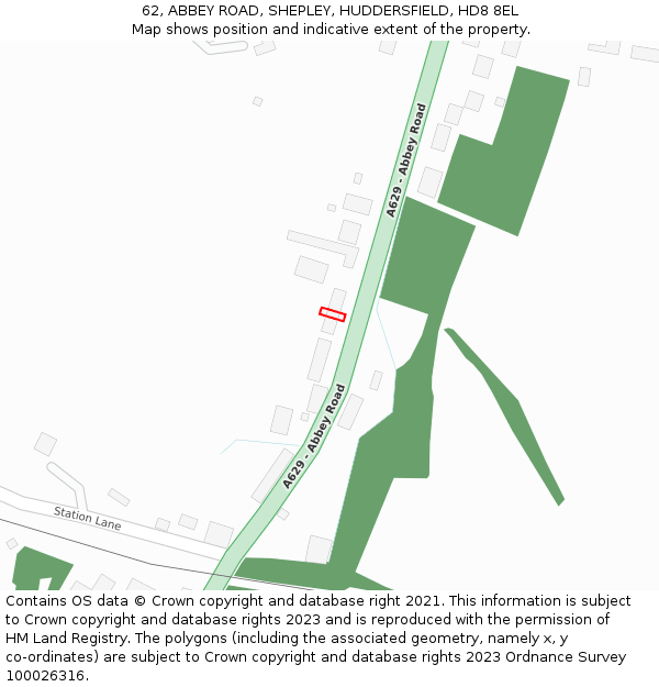 62, ABBEY ROAD, SHEPLEY, HUDDERSFIELD, HD8 8EL: Location map and indicative extent of plot