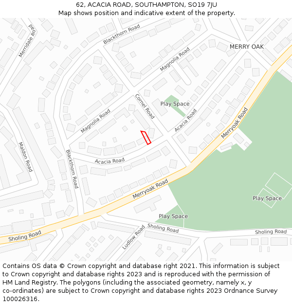 62, ACACIA ROAD, SOUTHAMPTON, SO19 7JU: Location map and indicative extent of plot