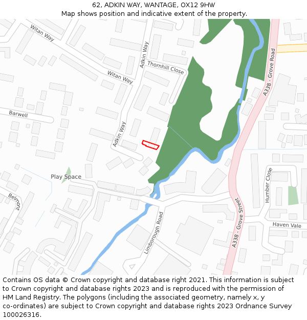 62, ADKIN WAY, WANTAGE, OX12 9HW: Location map and indicative extent of plot