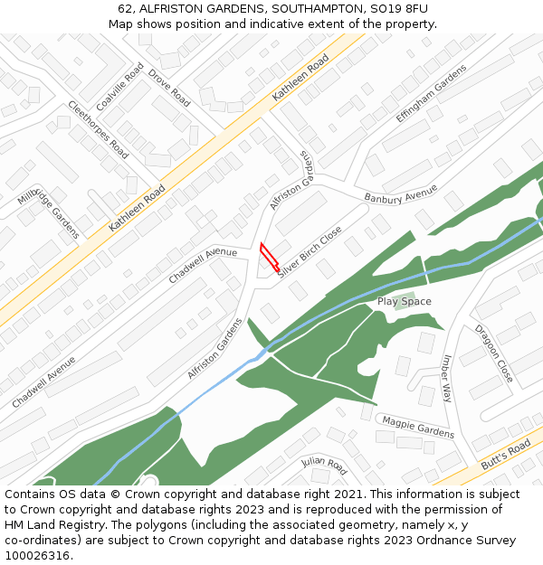 62, ALFRISTON GARDENS, SOUTHAMPTON, SO19 8FU: Location map and indicative extent of plot