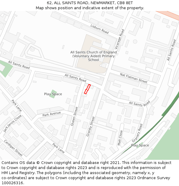62, ALL SAINTS ROAD, NEWMARKET, CB8 8ET: Location map and indicative extent of plot