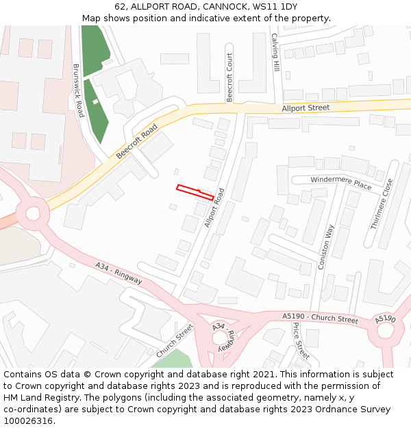 62, ALLPORT ROAD, CANNOCK, WS11 1DY: Location map and indicative extent of plot