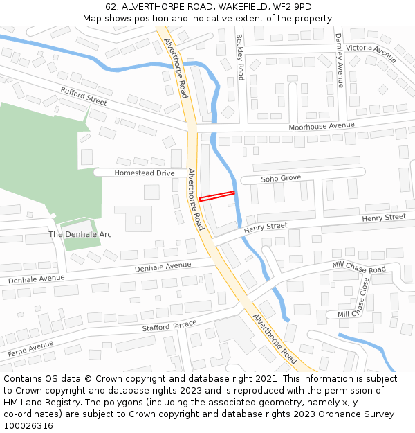 62, ALVERTHORPE ROAD, WAKEFIELD, WF2 9PD: Location map and indicative extent of plot