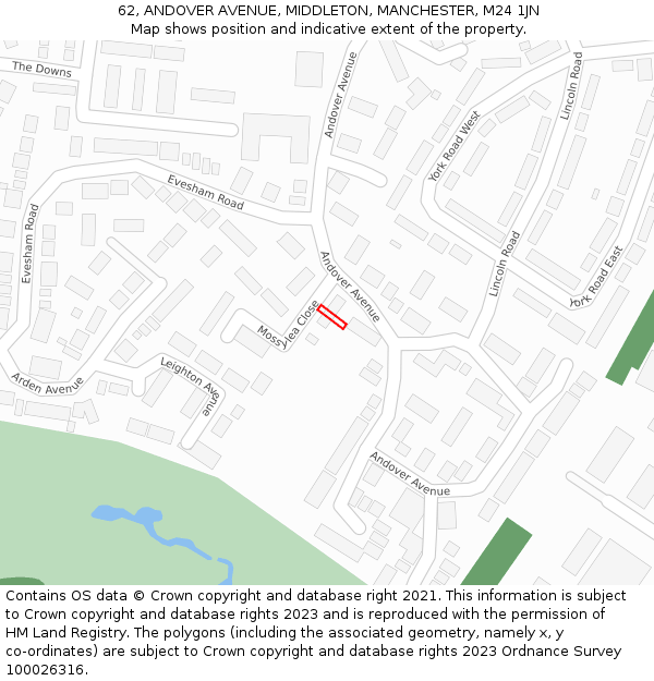 62, ANDOVER AVENUE, MIDDLETON, MANCHESTER, M24 1JN: Location map and indicative extent of plot