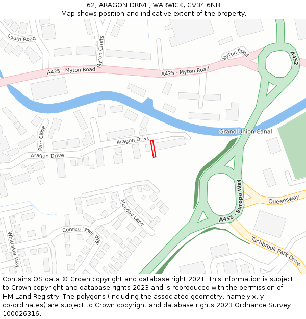 62, ARAGON DRIVE, WARWICK, CV34 6NB: Location map and indicative extent of plot