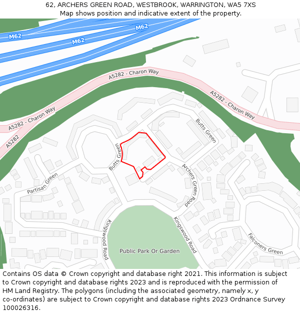 62, ARCHERS GREEN ROAD, WESTBROOK, WARRINGTON, WA5 7XS: Location map and indicative extent of plot