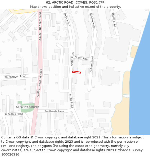 62, ARCTIC ROAD, COWES, PO31 7PF: Location map and indicative extent of plot