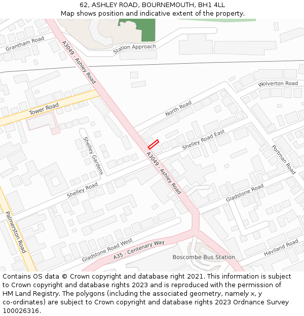 62, ASHLEY ROAD, BOURNEMOUTH, BH1 4LL: Location map and indicative extent of plot