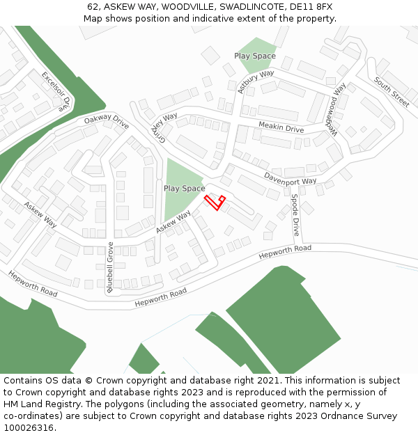 62, ASKEW WAY, WOODVILLE, SWADLINCOTE, DE11 8FX: Location map and indicative extent of plot