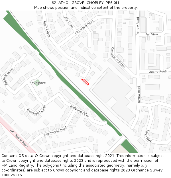 62, ATHOL GROVE, CHORLEY, PR6 0LL: Location map and indicative extent of plot