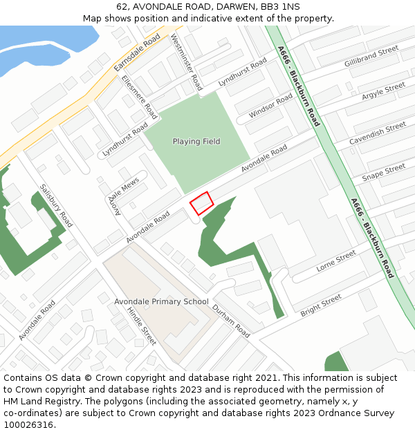 62, AVONDALE ROAD, DARWEN, BB3 1NS: Location map and indicative extent of plot