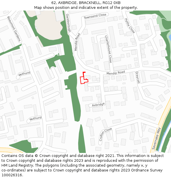 62, AXBRIDGE, BRACKNELL, RG12 0XB: Location map and indicative extent of plot