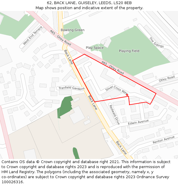 62, BACK LANE, GUISELEY, LEEDS, LS20 8EB: Location map and indicative extent of plot