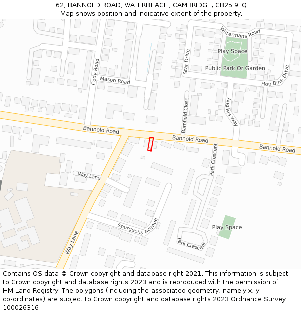 62, BANNOLD ROAD, WATERBEACH, CAMBRIDGE, CB25 9LQ: Location map and indicative extent of plot