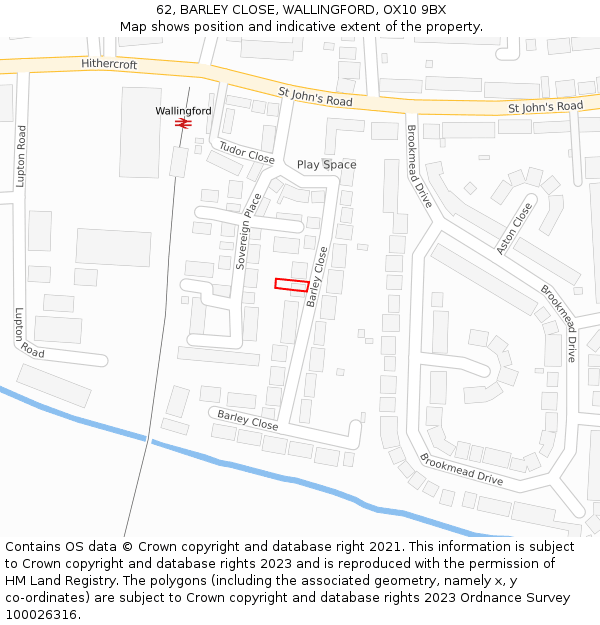 62, BARLEY CLOSE, WALLINGFORD, OX10 9BX: Location map and indicative extent of plot