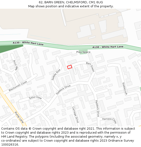62, BARN GREEN, CHELMSFORD, CM1 6UG: Location map and indicative extent of plot