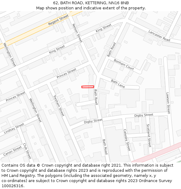 62, BATH ROAD, KETTERING, NN16 8NB: Location map and indicative extent of plot